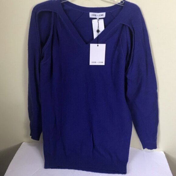John +Jenn NEW Crew Neck Open Shoulder CutOut Sweater Tunic Top Soft Knit Soft S - Picture 3 of 16